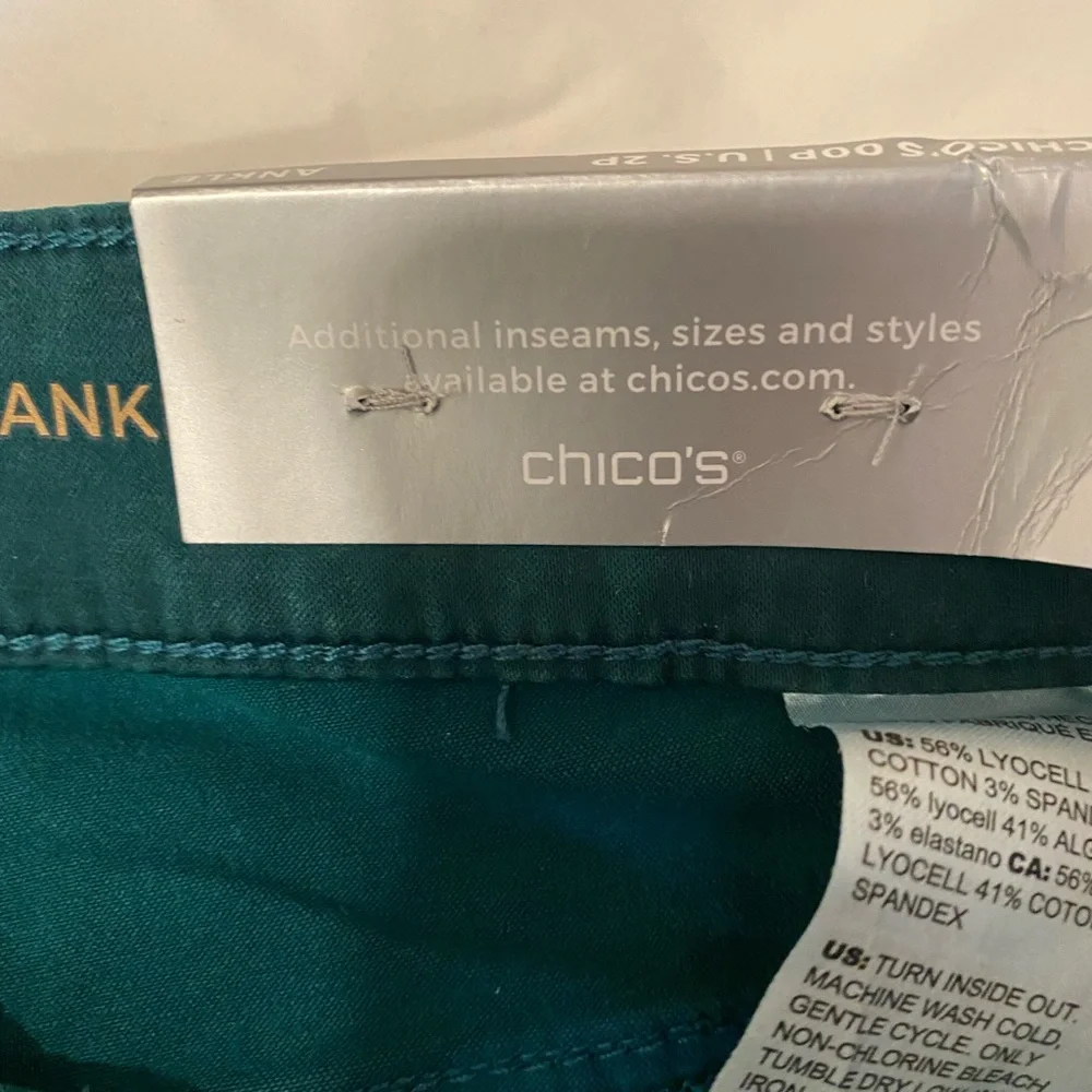 Chicos NWT So Slimming Girlfriend Slim Leg Ankle Jasper Green Jeans 00P - Picture 7 of 7